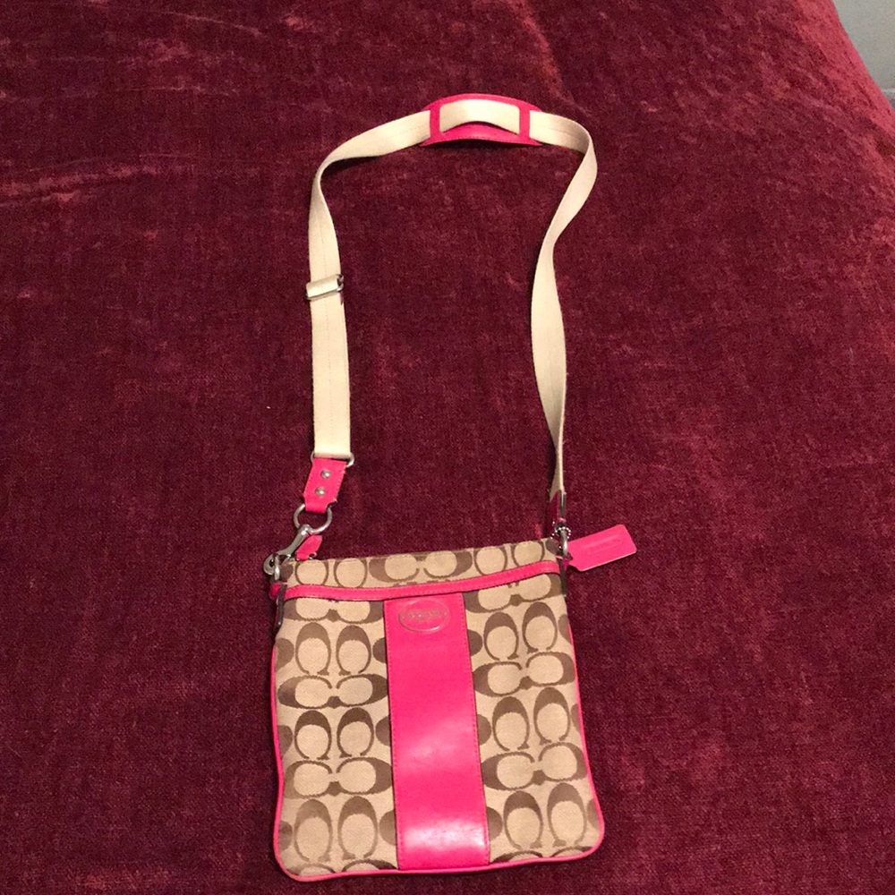 Pink and tan coach purse
